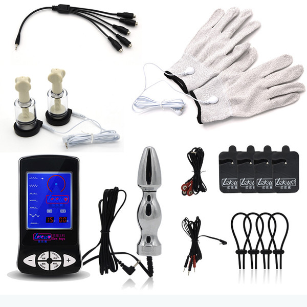 Penis Ring Massage Nipple Sucker Clamps Massage Anal Butt Plug Electro Medical Themed Electric Shock Kit Sex Toys For Men Woman