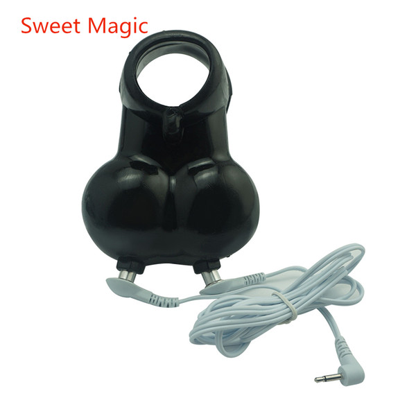 Sweet Magic electric Shock Silicone Scrotum Penis Squeeze Cock Ring Ball Stretcher Chrome Finish Chastity Bondage Male Electro Sex Toy