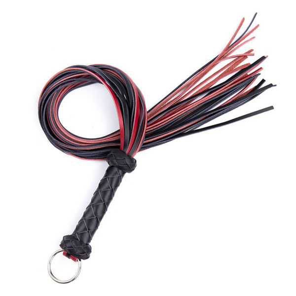 Sweet Magic Red&Black Genuine Leather Nail Pimp Whip With Lashing Handle Party Flogger Queen Whip for Sex Horse Bdsm Sex Toys