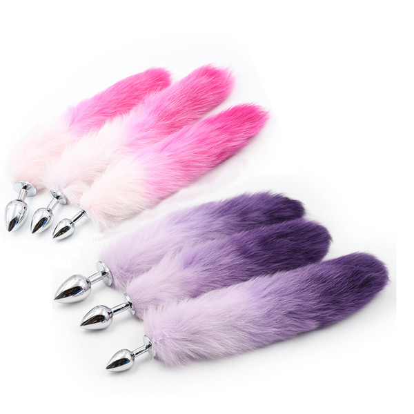 pink/ purple color fox tail small medium large Anal Plug beads Metal Butt plug Role Play Flirting Fetish sex Toy Women