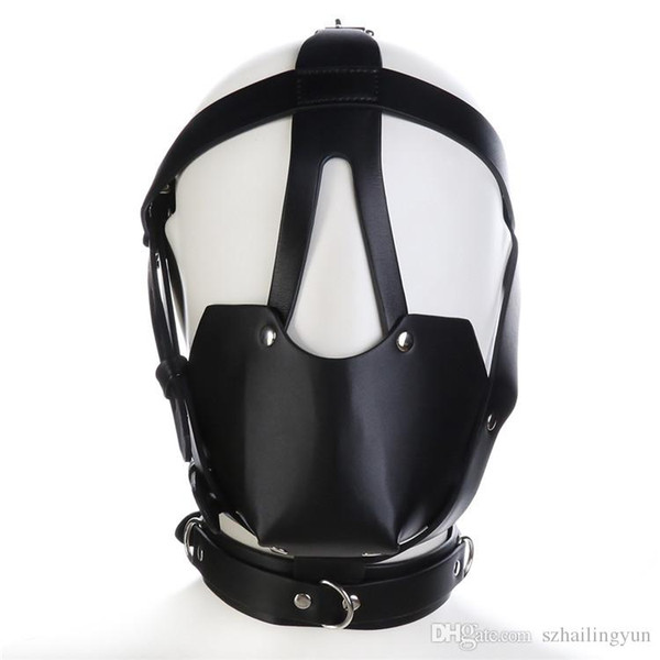 Adult Studded Genuine leather or Faux leather Head Harness Muzzle Gag with Neck Strap Sex Bondage Fetish Restraint Face Mask Punk Hoods