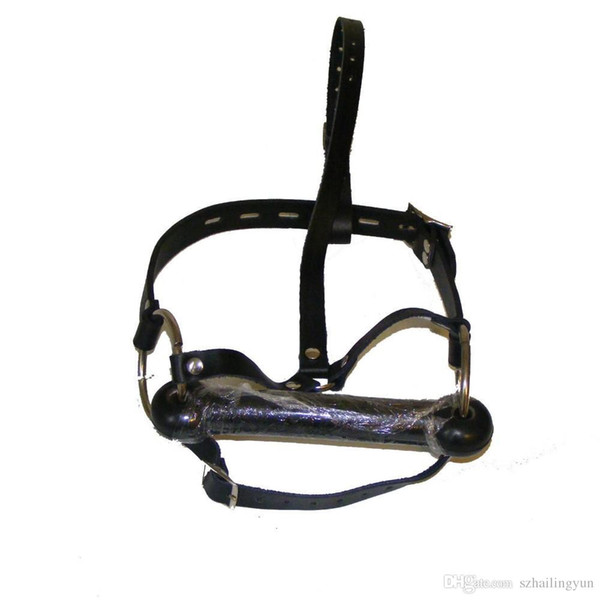 Bondage Head Harness Bit Gag with Leather Strap and Big Metal Ring Pony Play Face Restraint