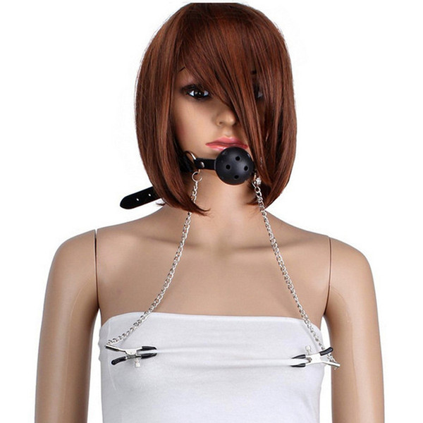 Mouth Ball with Metal Nipples Clamps Sexy toy Mouth Ball Gag Bondage Slave In Adult Games For Couples Fetish Oral Sex Toys For Women