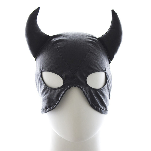 Hood Bondage Restraint Devil Mask Fetish Cosplay Ox Horn Sex Mask Fetish Adult Game Flirting Sex Toys Love Game Sex SM Products