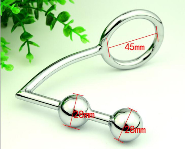 2018 Latest male stainless steel anal hook with two bead anus butt plug cock penis ring chastity devices adult bdsm Sex toy product