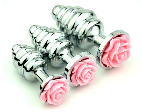 2017 Attractive Unisex 3 Size 3D Pink Rose Flower Screw Metal Anal Plug Butt Beads Booty Jewelry Adult Bdsm Product Sex Anus Toy For Lesbian