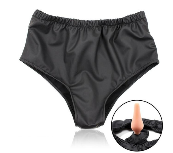 2016 Sex Fantasy Odd fetish womens wet look shiny Underwear With Silicone Dildo Anal Plug Panties Pant Briefs Lingerie