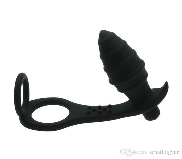 The G-spot vibrating anal plug + penis ring Adult supplies silicone Thread Shapes anal plug sex toys