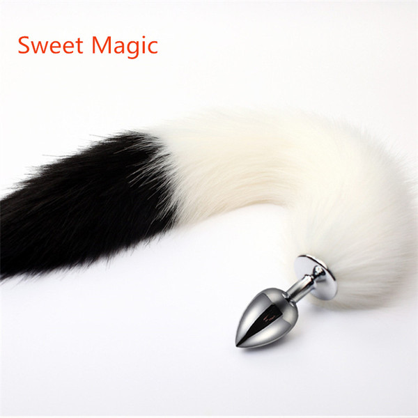 Sweet Magic Lovely White&Black Fox Tail Anal Plugs Metal Stainless Steel Smooth Butt Plugs Cosplay Accessories Adult Game Sex Toys