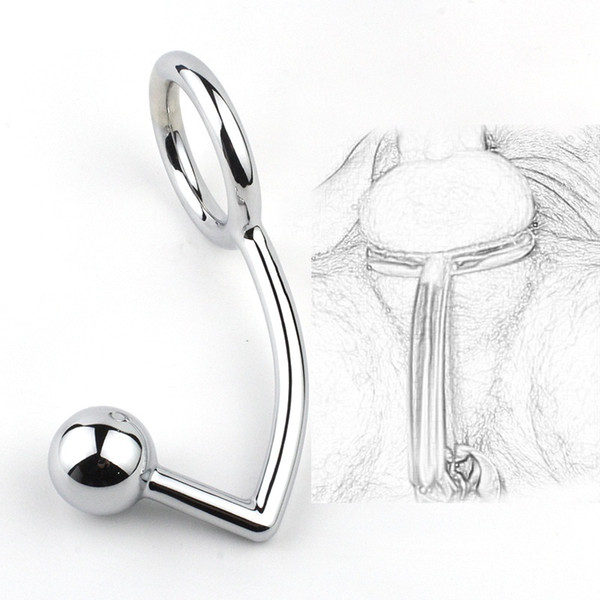 Good quality Stainless Steel Metal Anal Hook with Penis Ring for male, Anal Plug,Penis Chastity Lock,Fetish Cock Ring