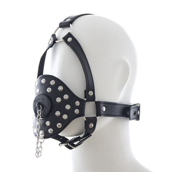 O-ring Mouth Gag Bite Stopper w/cover Leather Belt Head Harness Hood Bondage Sex Games Toy