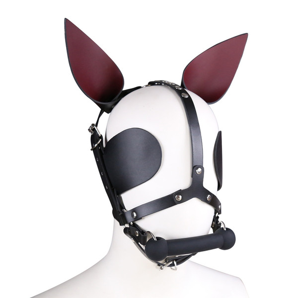 BDSM Sex Toys Black Leather Head Harness With Muzzle Leather Muzzle Bondage Restraint Gear Adult Sex Product Q778