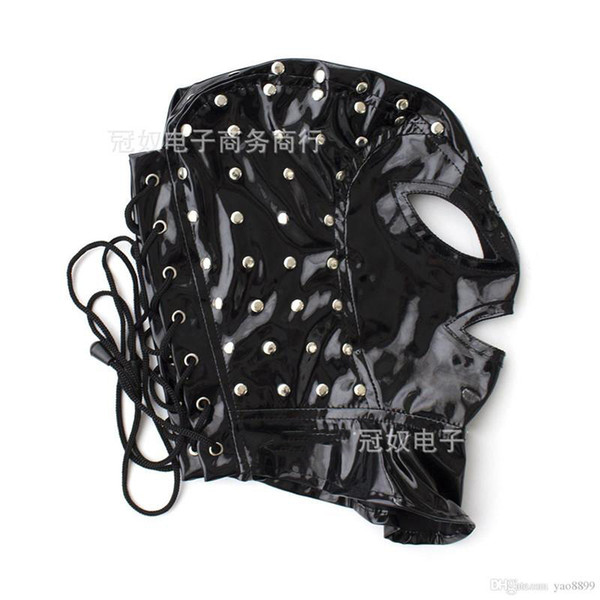 Slave Hood Mask Black Bright Patent Leather Face Masks Sex Product for Adult Sex Games S668