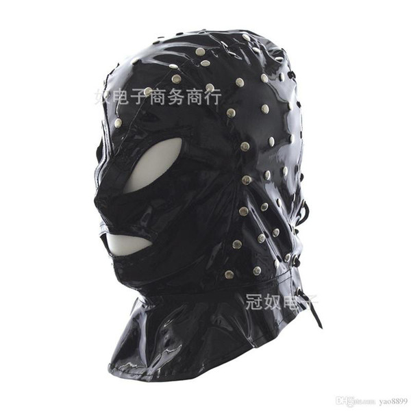 Slave Hood Mask Black Bright Patent Leather Face Masks Sex Product for Adult Sex Games Z668