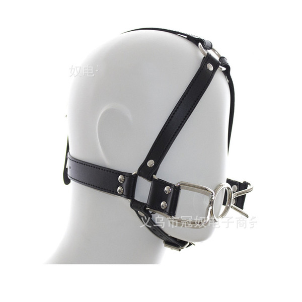 Spider Shape Metal Ring Gag Bondage Restraint with Nose Hook Slave Fetish Mouth Gag S&M tools Black Full Head Harness