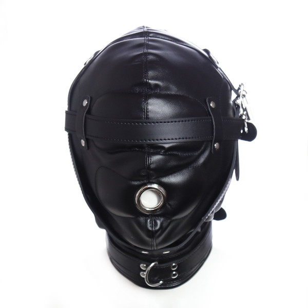 BDSM Bondage Leather Hood for Adult Play Games Full Masks Fetish Face Blindfold for Couple Games