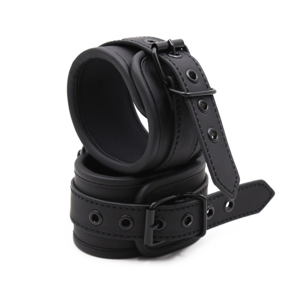 Black Faux Leather Slave Hand Ring Handcuffs Ankle-cuffs Restraint BDSM Sex Toy Z778