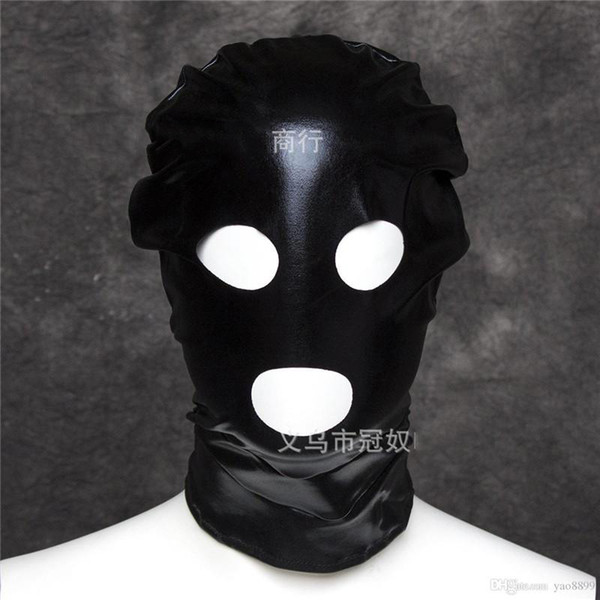 3 Hole Fetish Faux Leather Hood Sex Mask,Sex Restraint Bondage Hood Sex Toys for Men Women Slave Adult Games W189