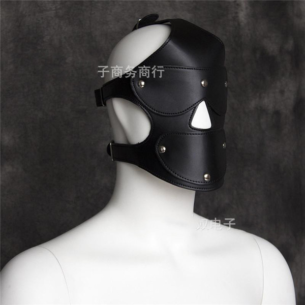 Adult Face Harness Open Mouth Hood Mask Fetish Fantasy PVC Leather Head With D-Ring Sex Game Restraint Set A668