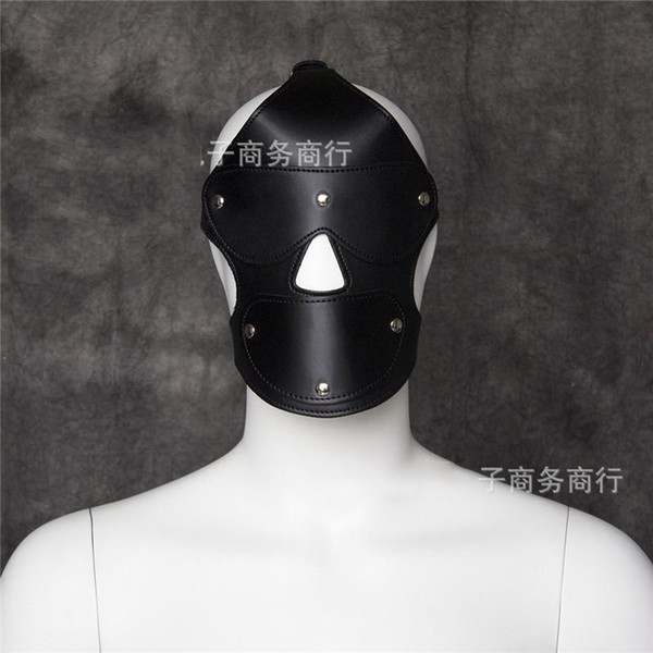 Adult Face Harness Open Mouth Hood Mask Fetish Fantasy PVC Leather Head With D-Ring Sex Game Restraint Set S668