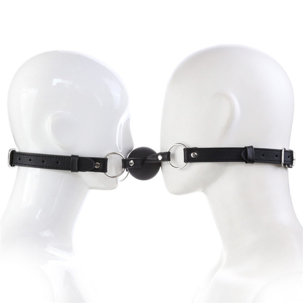 HOT TIME Double Leather Straps Erotic Toy Silicone Ball Gag Open Mouth Gag Adult Game For Couples