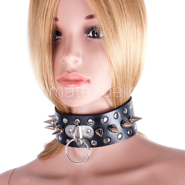 PU Leather Rivet Needle Thorns Collar Slave Fantasy Fetish Bondage BDSM Gear Bondage Neck Strap Adult Sex Product for Couple