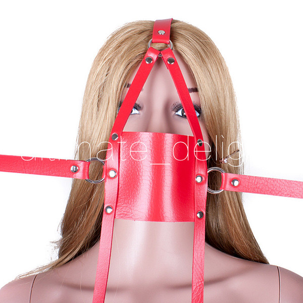 PU Leather Open Mouth Gag Head Harness Bondage Restraints Sexy Mask With Ball Gaged Adult Game For Couple