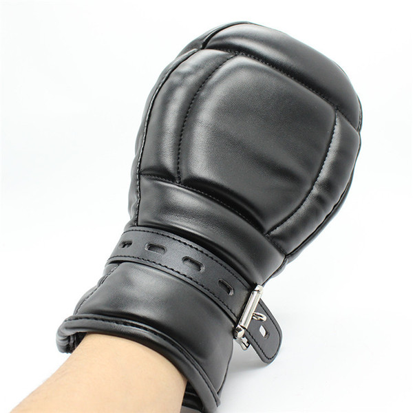 KU S+ Adult Game Locking Goth Padded Mittens Gloves Dog Paw Palm Leather Bondage Restraints Sex Toys For women men Products