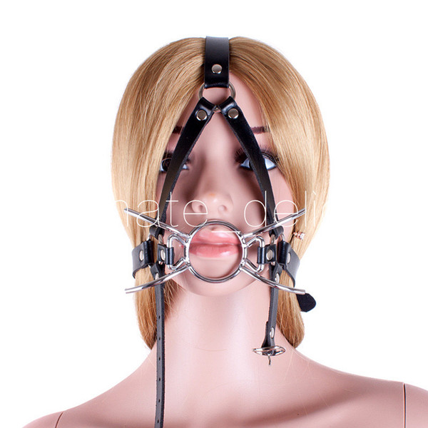 Sexy Leather Open Mouth O-Ring Gag Spider Harness Fetish Bondage Restraint Black sex products for Couples Adult game