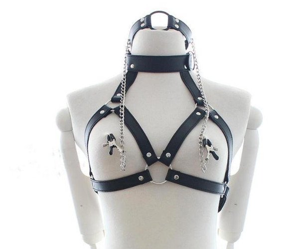 Sexy Toys Fantasy Nipple Clamps Breast Clamps + Bondage Harness Leather O Ring Mouth Gag Fetish Role Play Erotic Toys For Women