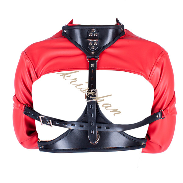 Adult Game PU Leather Hand Gloves Bondage Restraints Collar Sexy Breast-bearing Outfit Erotic Female Straitjacket Adult Products