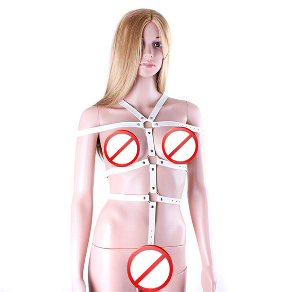 White Body Harness Bondage Restraints Adult Games Sex Products PU Leather Suit Women's Bondage Fetish Costume Open Bust Teddy free shipping