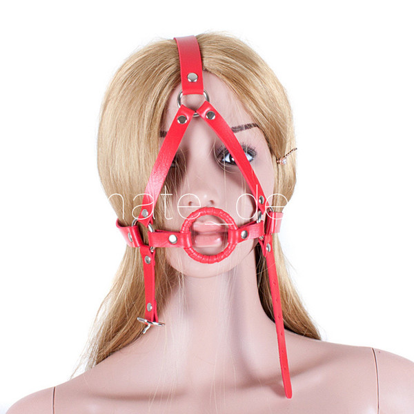 For Women Fetish Sex Products Toys ,BDSM Metal Mouth Plug Gag Head Mask PVC Leather Bondage Belt Slave In Adult Products