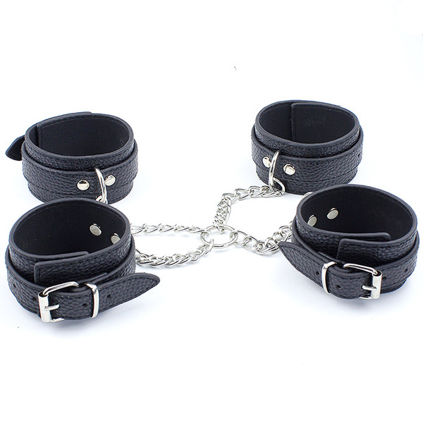 PU leather Hand Cuff & Ankle Cuff Cross Belt Foot Fetish BDSM Bondage Restraints Sex Products Cross Metal Chain Adults Sex Toys