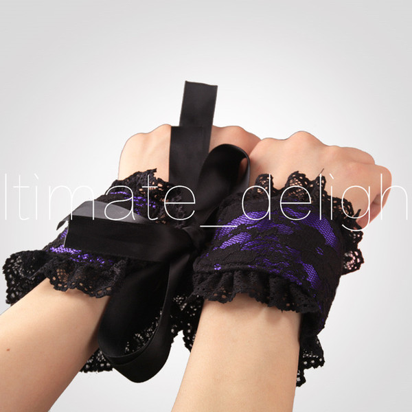 Adult games products 3 pcs/set purple lace leather Bondage Set Kit contains wrist cuffs blindfold and whip