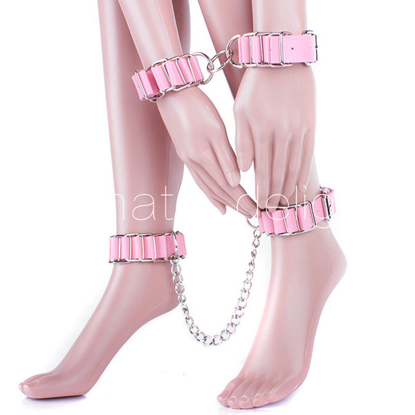 Adult Game,Four colors Optional Leather Metal Hand Wrist Cuffs + Ankle Foot Cuffs Bondage Slave In Adult Games,Sex Product Toys