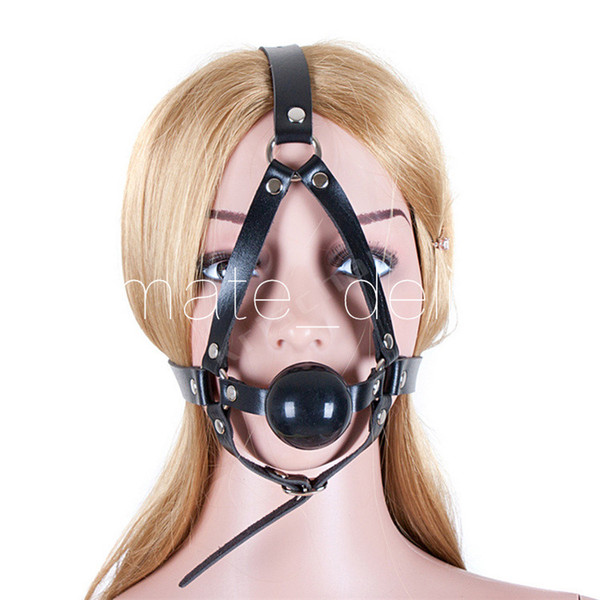 Leather head harness bondage Open mouth gag restraint solid black silicone ball Adult fetish products Sex games toys for women men Adult Gam