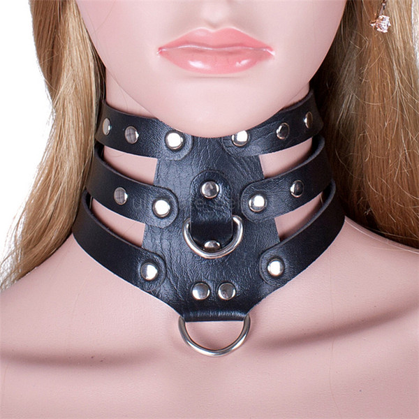 Free shipping 410*90mm Hollow Punk Black Leather Collar Adjustable Buttons Slave Dog Fetish Bondage BDSM Neck Strap Sex Product