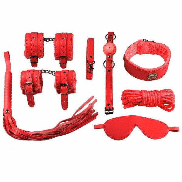 valentine's sexy 7Pcs Bondage Kit Set Adult Sex Tool Toys Bed Restraint Fetish Handcuff BDSM Red for couple,sex product,sex toy