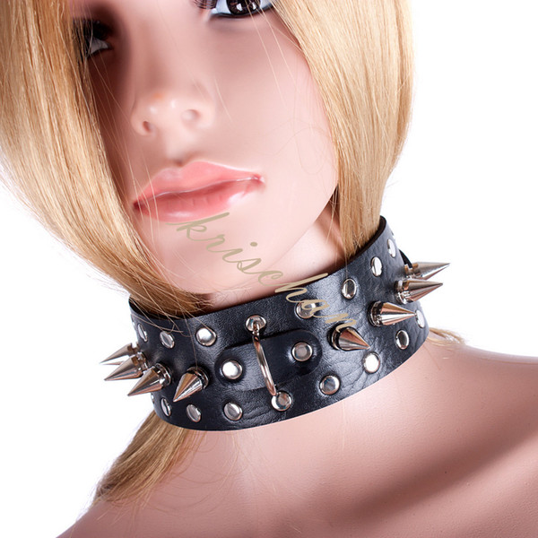 Love 510*50mm Black Leather Rivet Needle Thorns Collar Slave Fetish Bondage BDSM Gear Bondage Neck Strap Sex Product