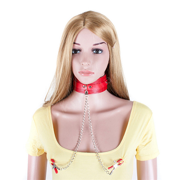 Genuine Leather Dog Collar With Nipples Clamps Bondage Slave In Adult Games For Couples,Sex Product Toys For Women And Men