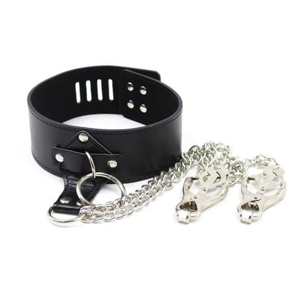 Adult Sex Toys PU leather collar+Necklace butterfly stainless steel Nipple Clamps Flirting Bondage Sex Products