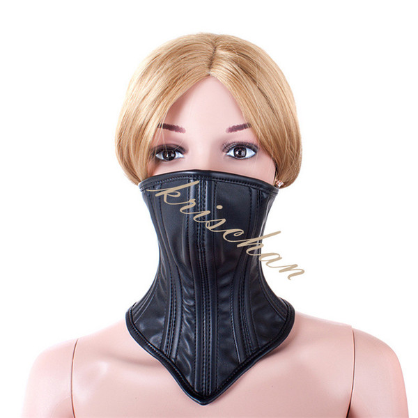 Black Leather Shut Up Gear Adjustable Straps Buckle Belt Chin Lock Mouth Mask Bondage BDSM Kinky Sex Product