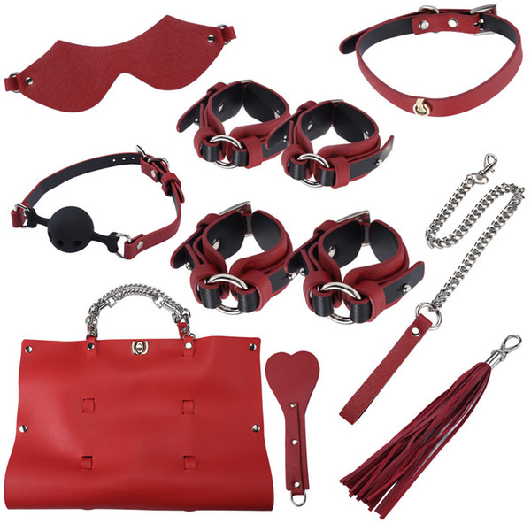 New Bdsm Fetish PU Leather Sexy Bondage Kit 8 Piece a bag Bdsm Bondage Slave SM Restraints Adults Products