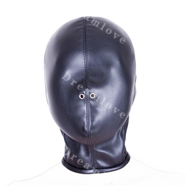 New Kinky Fetish Sex Bondage Total Enclosure Hood Soft Leather Sensory Deprivation Mask with Nose Vent