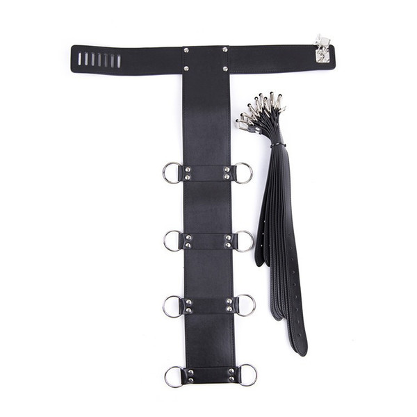 BDSM Multi Tier Arm and Neck Bondage Toy Leather Escapology Female Body Harness Armbinder with Pad Lock and Adjustable