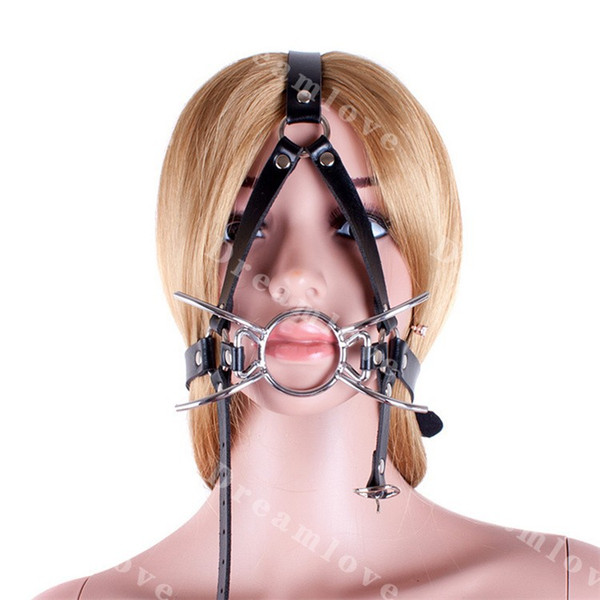 Sex Bondage Genuine Real Cowhide Leather Head Harness Spider Open Mouth Gag Muzzle Gag Adjustable Belt Harness