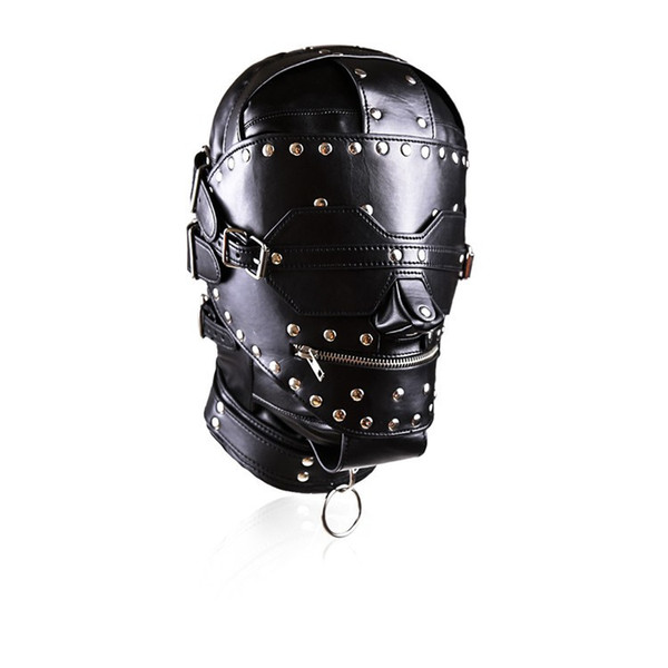 Sex Bondage Fetish Heavy Duty Studded Leather Ironman Hood Head Restraint Mask SM Dungeon Gear Sex Products