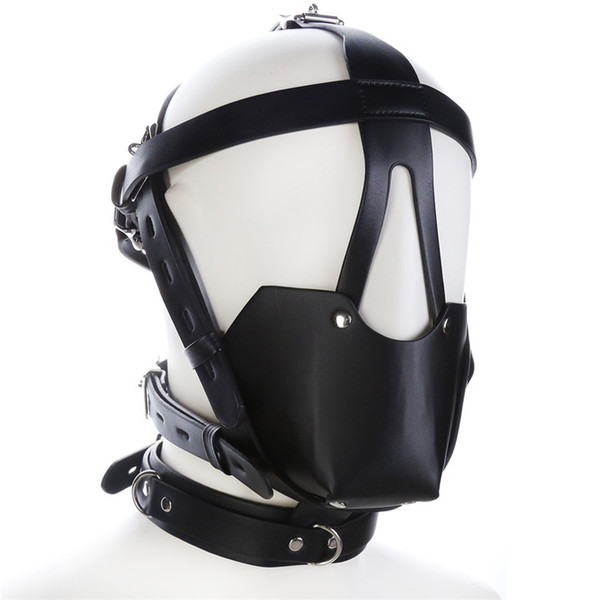 Adult Studded Genuine leather or Faux leather Head Harness Muzzle Gag with Neck Strap Sex Bondage Fetish Restraint Face Mask Punk Hoods