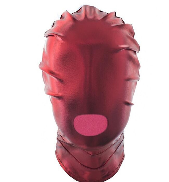 Leather bound flirt mask toys Faux Leather Slave Hood with Mouth Open Restraint Submission Training Bondage Fetish Costume